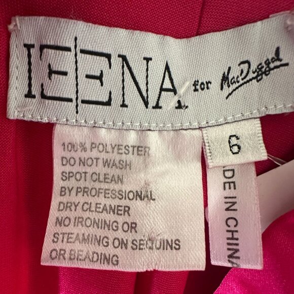 Ieena for Mac Duggal Puff Sleeve High Slit Formal Satin Gown Hot Pink Size 6 - Picture 5 of 10